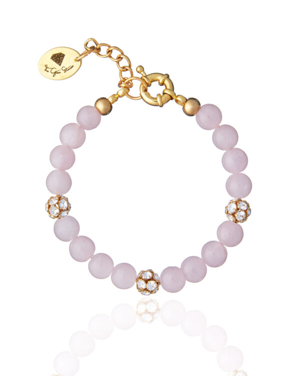 Rose Quartz Bracelet with Preciosa Crystal Balls - Natural Healing Jewelry