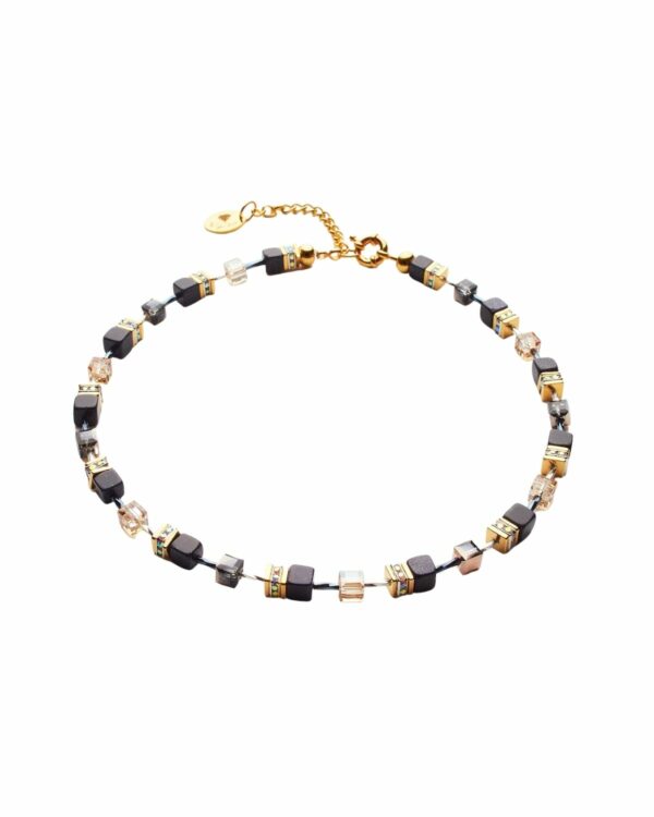 Golden Shadow and Bluesand bead necklace on a delicate chain
