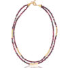 Double-strand agate necklace in shades of red with gold accents