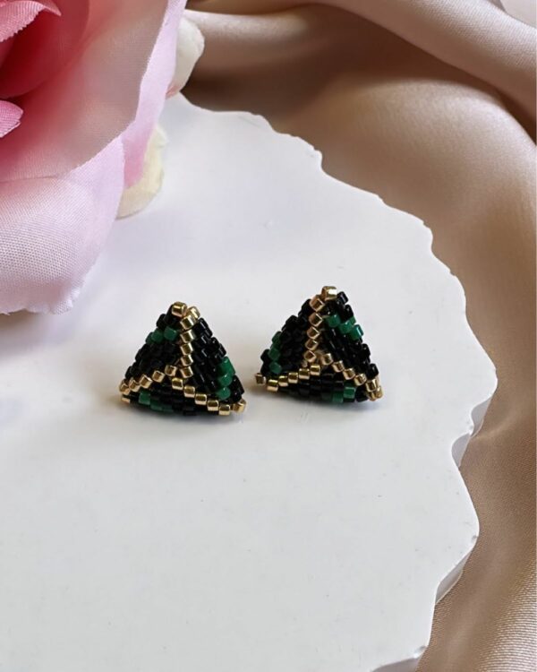 Triangle Miyuki Stud Earrings – Green/Gold/Black