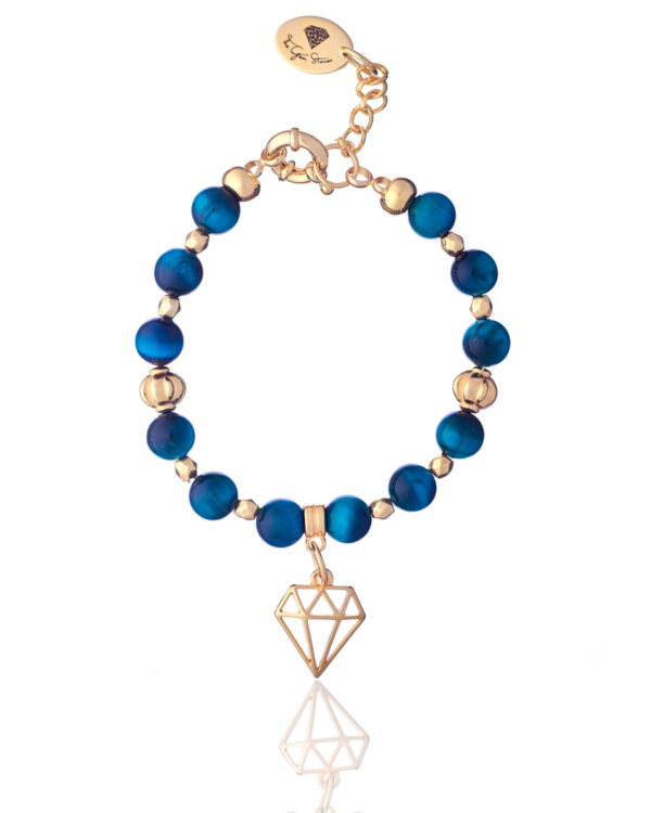 Blue Tiger Eye with Diamond Element Bracelet - Natural Gemstone Jewelry