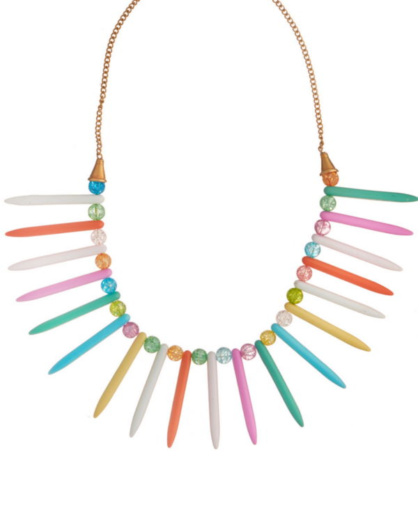 Necklace with colourful howlite sticks and assorted multicolored beads.