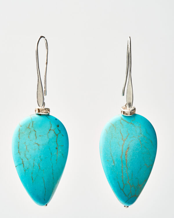 Turquoise Large Chips Earrings with Silver Hooks