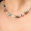 Amazonite necklace with cube-shaped beads and silver elements.