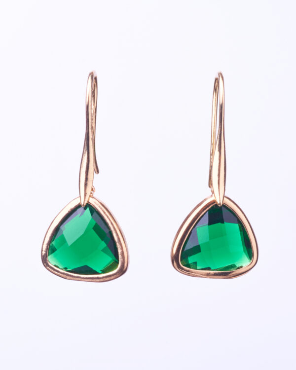 Trilliant Cut Crystal Emerald Earrings in Rose Gold Frame