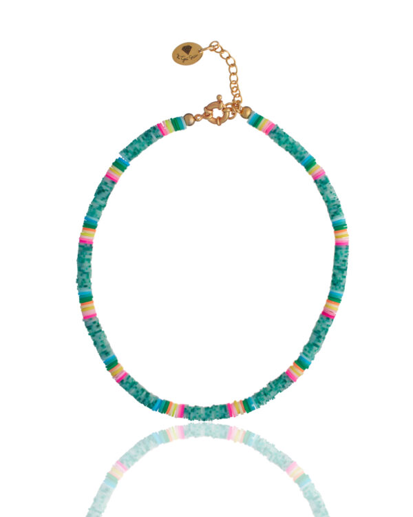 Vivid green surf necklace displayed 
