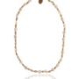 Mother of pearls necklace with alternating white and gold beads.