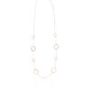 Long necklace with gold round shapes and delicate chain.