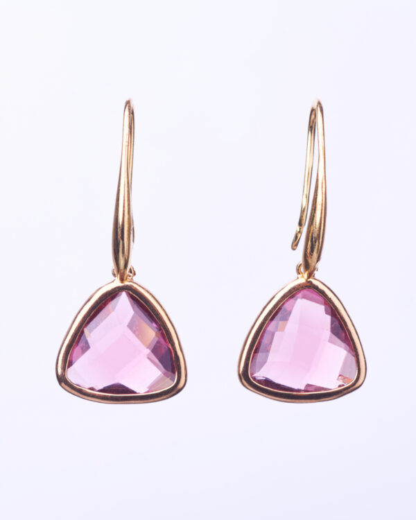 Crystal Amethyst Triangular Drop Earrings in Rose Gold Frame