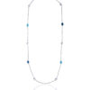 Long silver chain necklace with Swarovski blue crystals