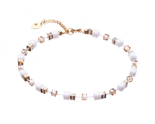 White Alabaster Necklace with Gold and Crystal Accents
