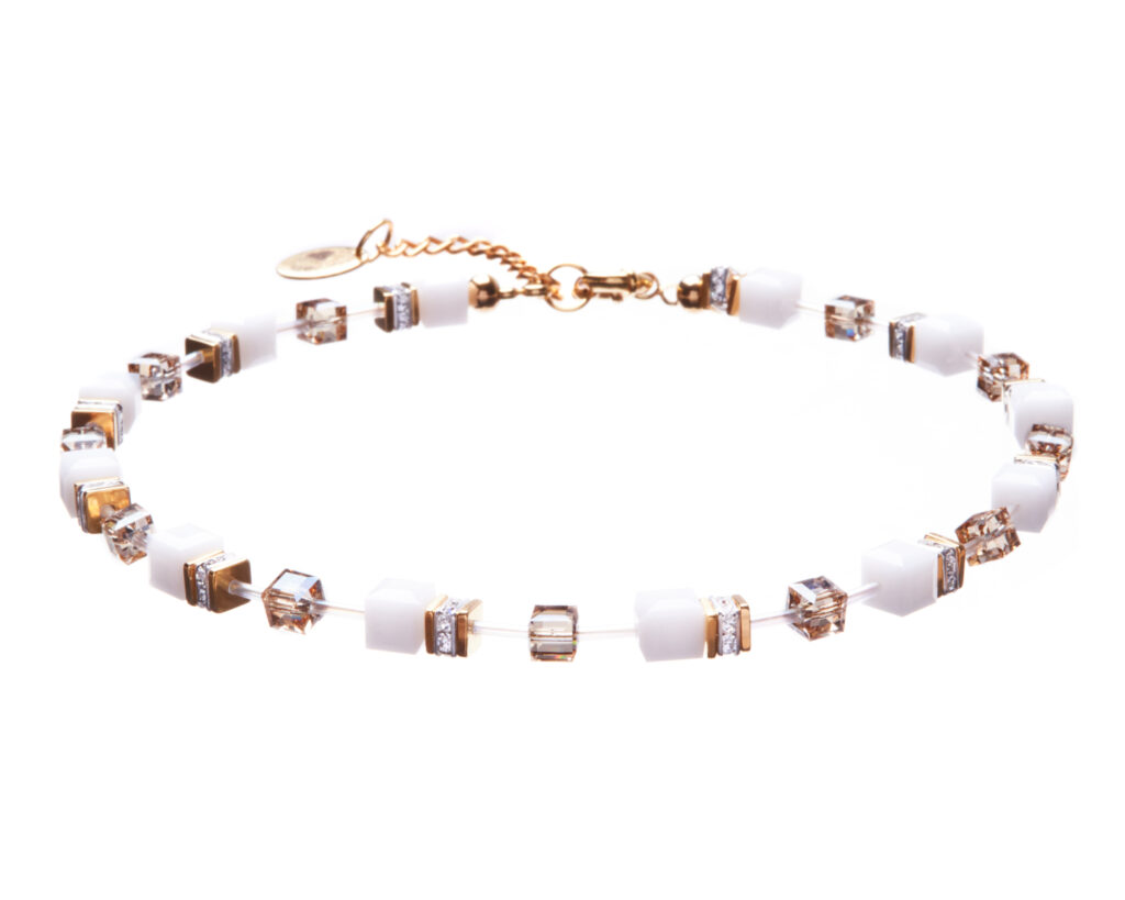 White Alabaster Necklace with Golden Accents