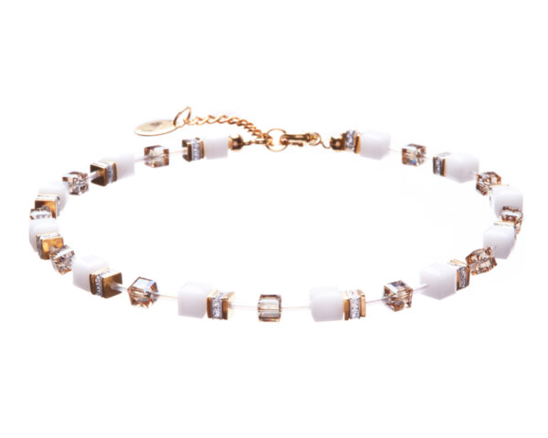 White Alabaster Necklace with Golden Accents