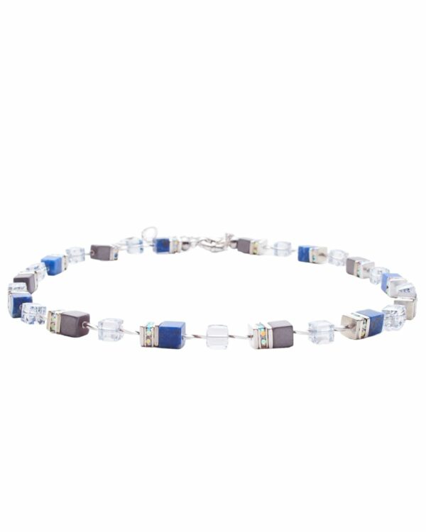 Blue Shade and Blue Lapis Necklace with silver accents and geometric design