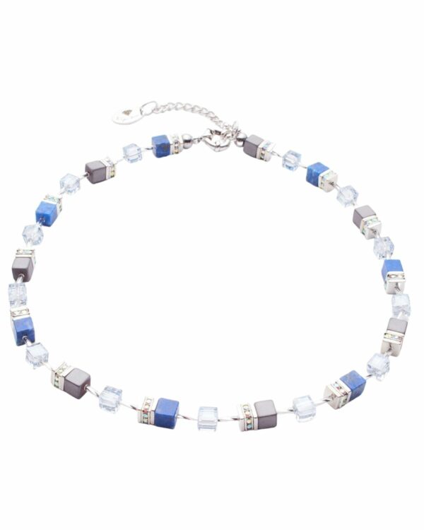Blue Shade and Blue Lapis Necklace with silver accents and geometric design
