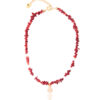 Red Coral Chips Necklace with Gold Element