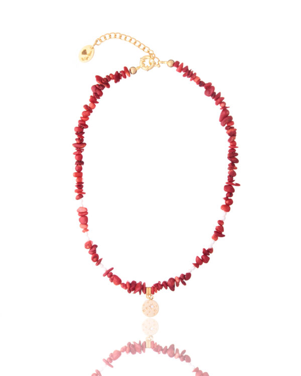 Red Coral Chips Necklace with Gold Element
