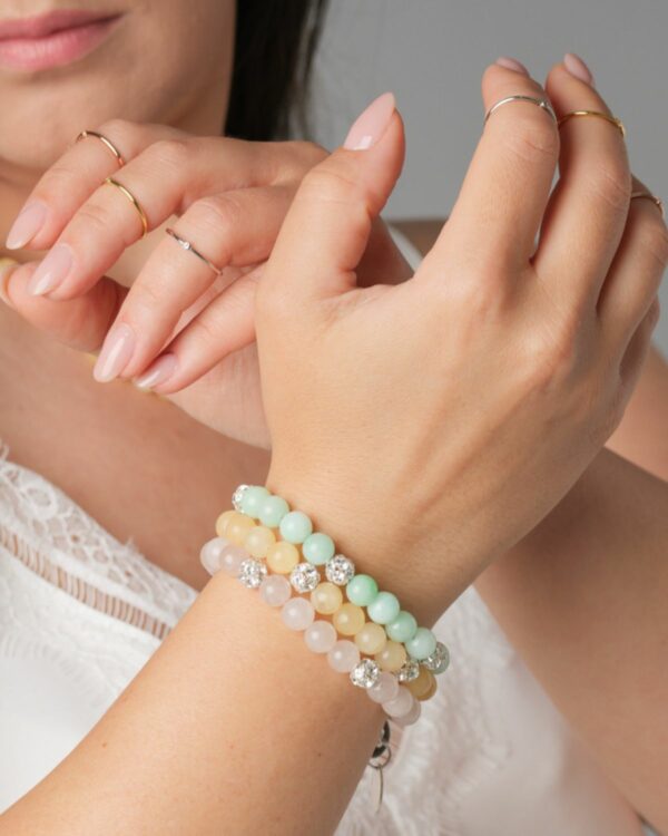 Mint Jade Bracelet with Rhodium-Plated Preciosa Crystal Balls