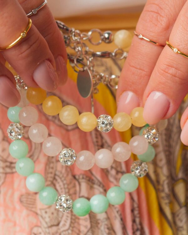 Mint Jade Bracelet with Preciosa Crystal Balls and Rhodium Finish