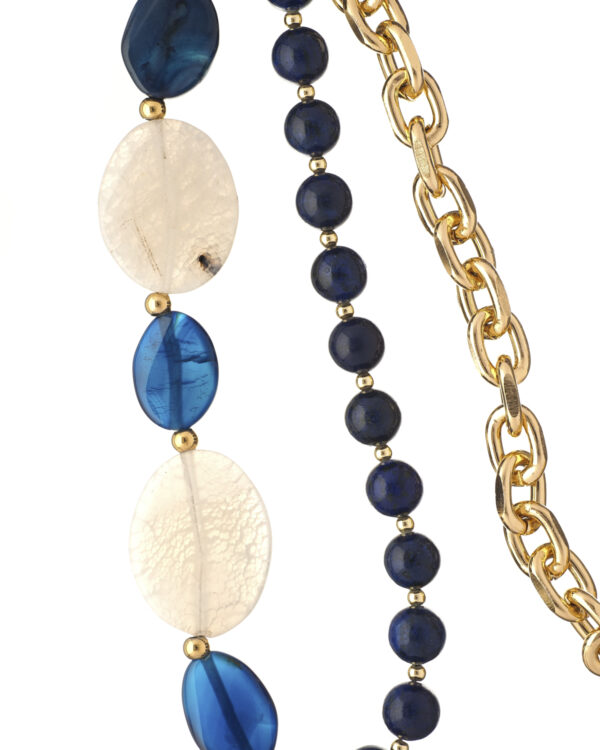 Elegant blue lapis necklace with white agate stones and gold chain
