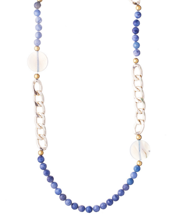 Lilac Jade Necklace with White Agate Stones and Chain - Luxurious Pastel Jewelry