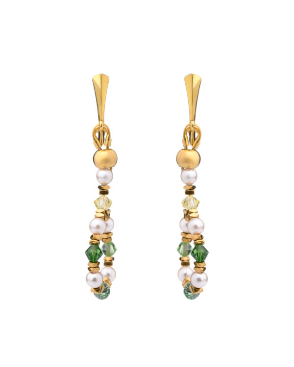 Crystal and Pearls Earrings - Green Tones