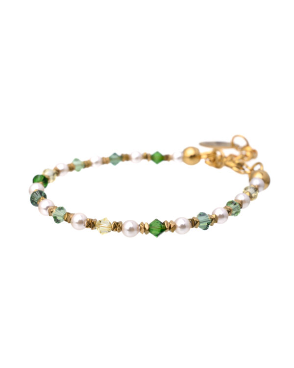 Stylish Green Toned Crystal and Pearls Bracelet