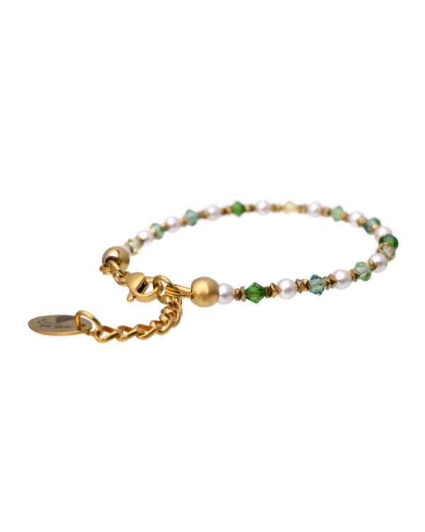 Green Toned Crystal and Pearls Bracelet for Elegant Style