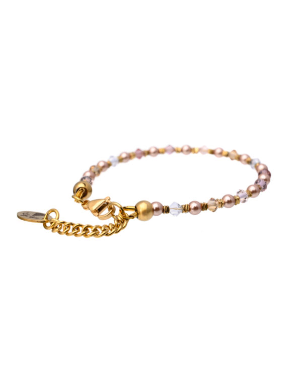 Fashionable Rose Tone Bracelet with Pearls and Crystals