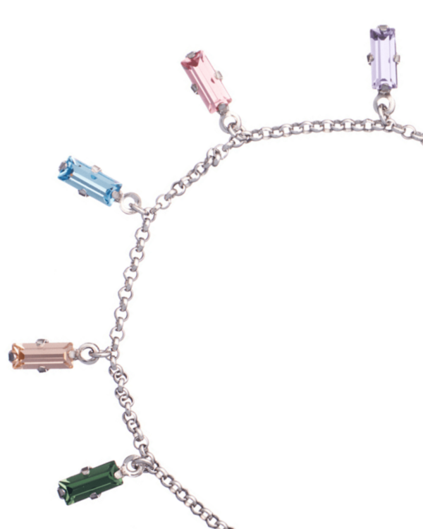 Bracelet with rectangle multicolor crystals and rhodium finish