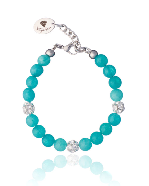 Elegant Turquoise Jade Bracelet featuring Preciosa Crystal Balls and Rhodium finish