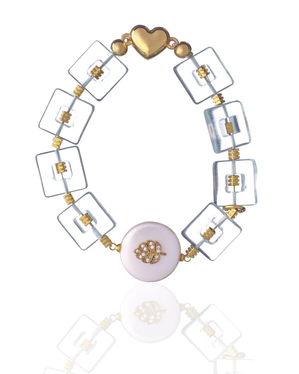 Crystal Squares and Leaf Element Bracelet - Elegant Jewelry Piece