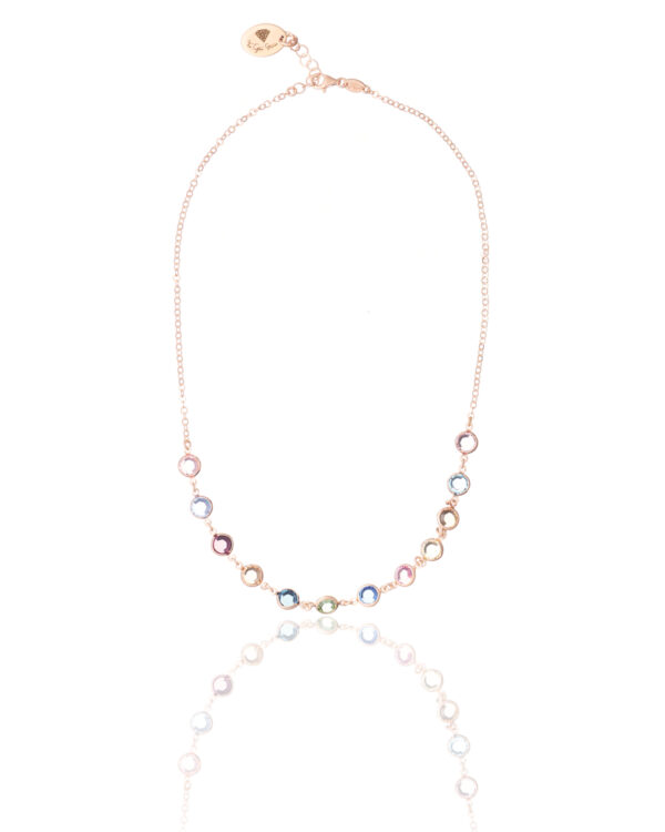 Rose Gold Necklace Adorned with Multicolor Crystals