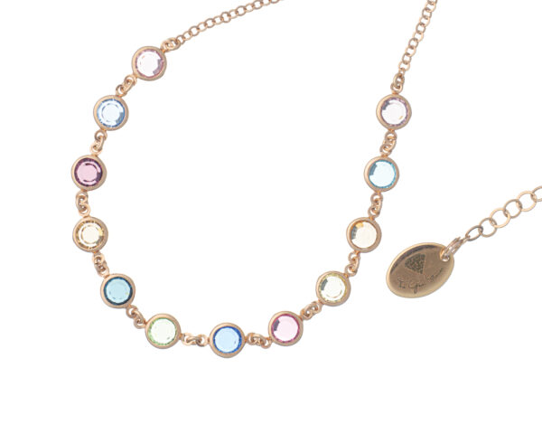 Multicolor Crystal Short Necklace in Rose Gold Setting