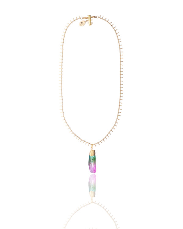 Double chain necklace with a vibrant tourmaline pendant
