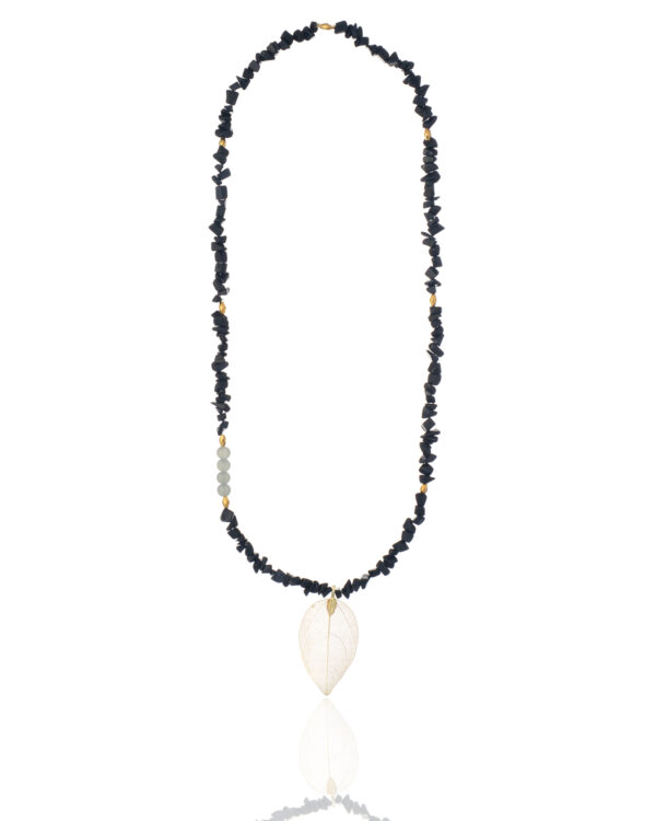 Black leaf necklace with intricate design