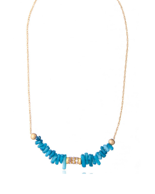 Turquoise branch necklace with gold rondelle accent