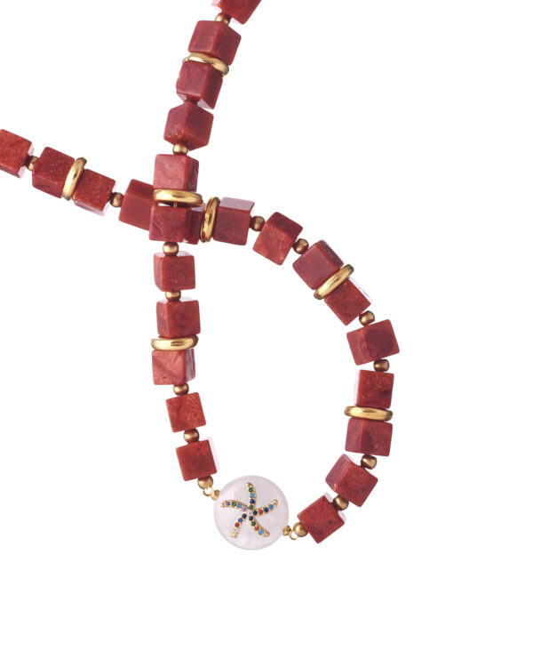 Elegant Tile Coral Necklace with Gold Accents