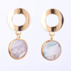 Marble Look Round Earrings with Gold-Tone Circular Frames