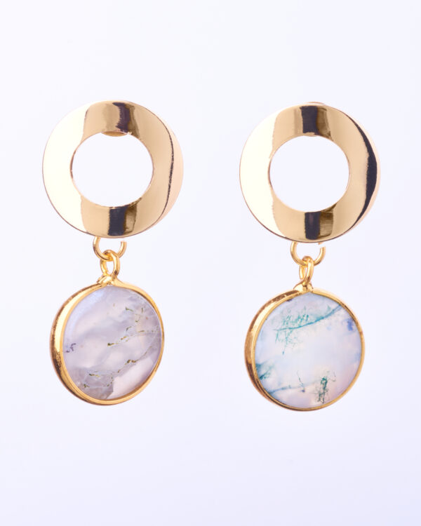 Marble Look Round Earrings with Gold-Tone Circular Frames