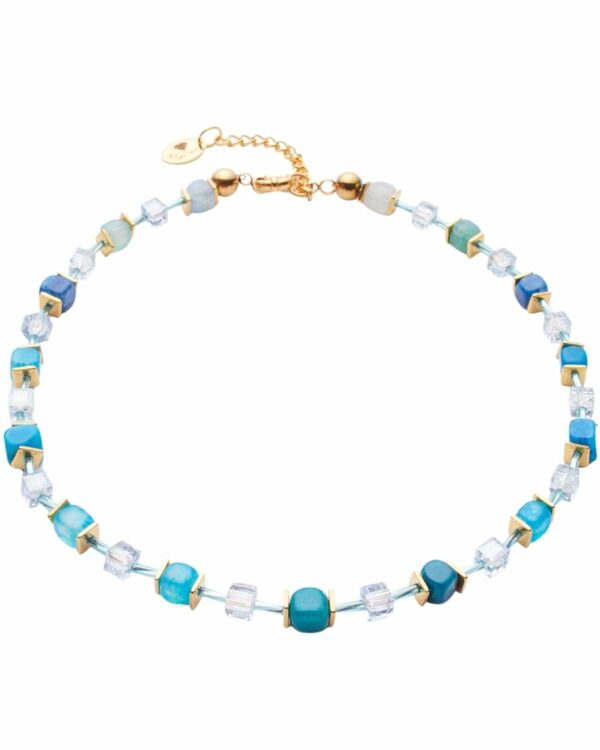 Light blue agate necklace with gold clasp