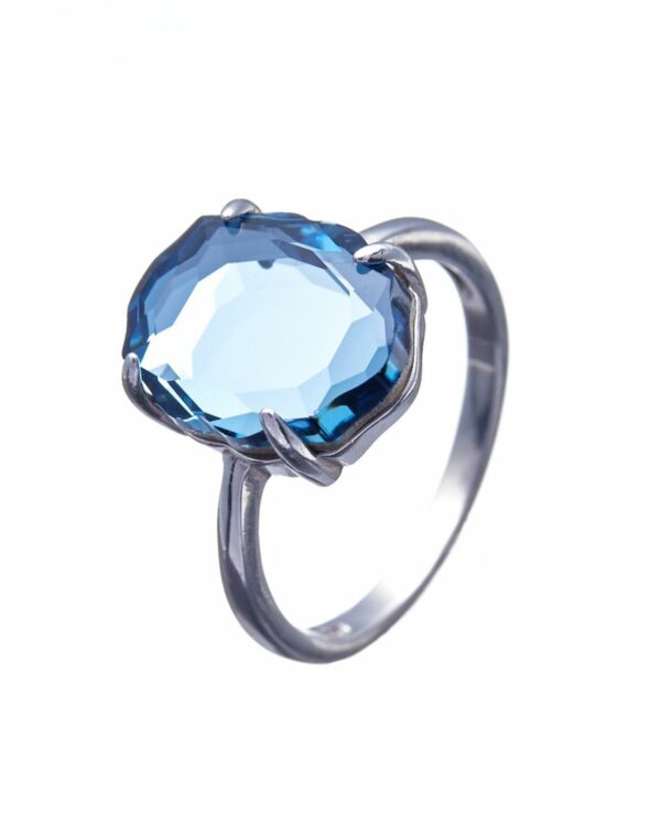 F4wo4982 The Gem Stories Denim Blue Baroque Ring Rhodium