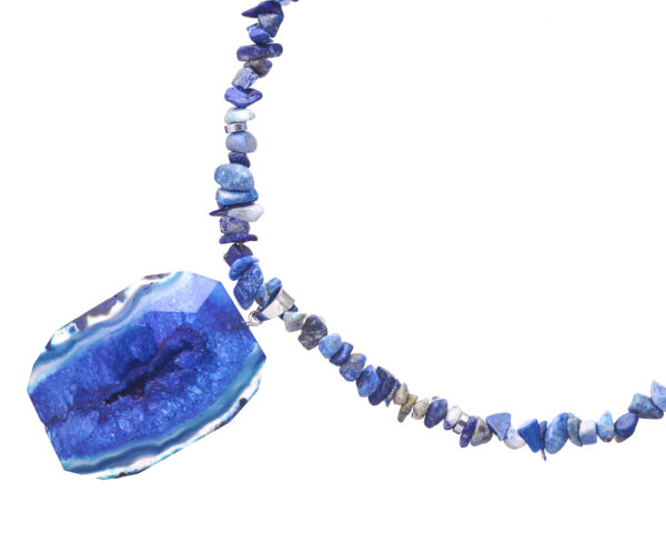 Elegant Blue Agate Necklace with Silver Accents