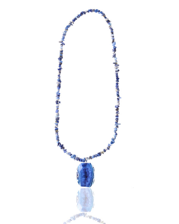 Blue Agate Necklace with Silver Spacers