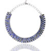 Miyuki necklace with lapis lazuli beads in a layered design and silver chain.