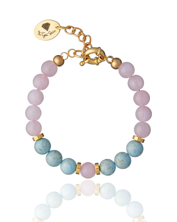 Handcrafted Rose Quartz and Fossil Stone Bracelet