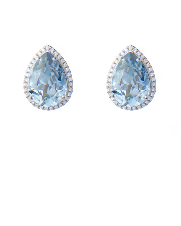Crystal Blue Shade Silver Pear Earrings