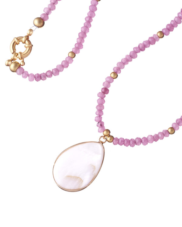 Pink Jade Necklace with Adjustable Gold Chain