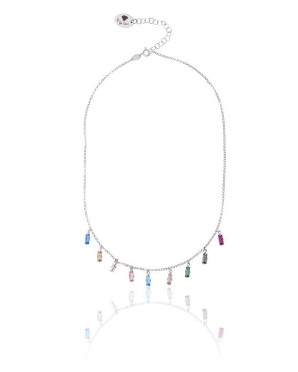 Rhodium necklace with rectangle multicolor crystals