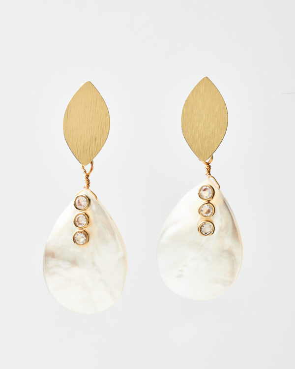 Ivory Drop Earrings with gold accents and crystals